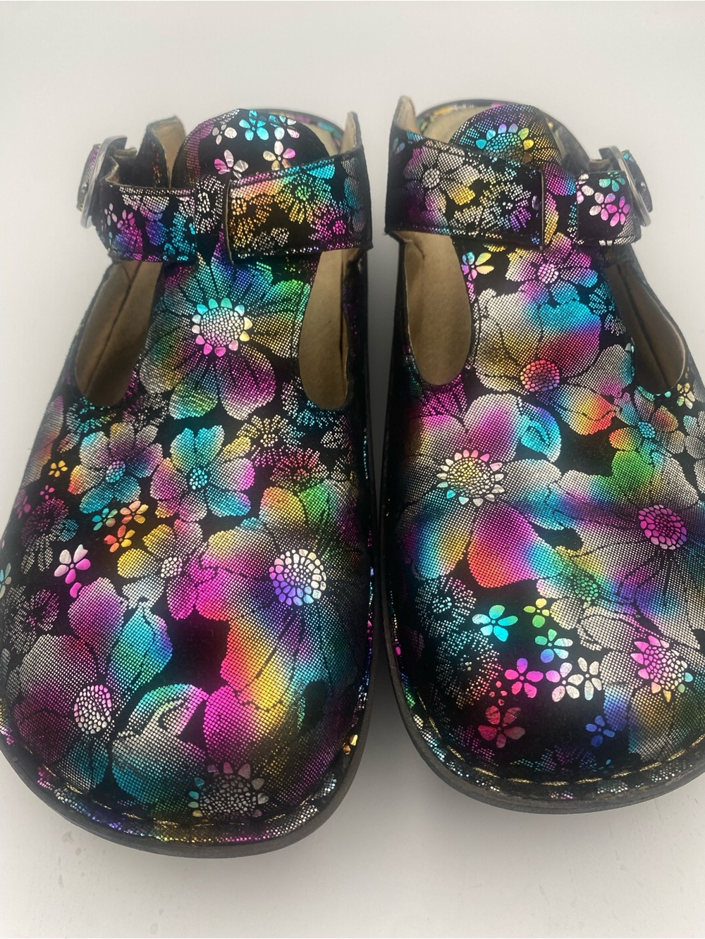 Alegria Clogs Holographic “Liberty Love” Black Multicolor SIze 41